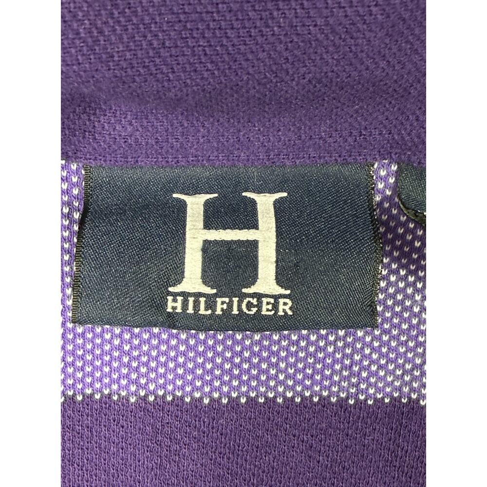 Tommy Hilfiger Vintage 90s Mens XL 100% cotton Pique Polo Shirt Purple stripes